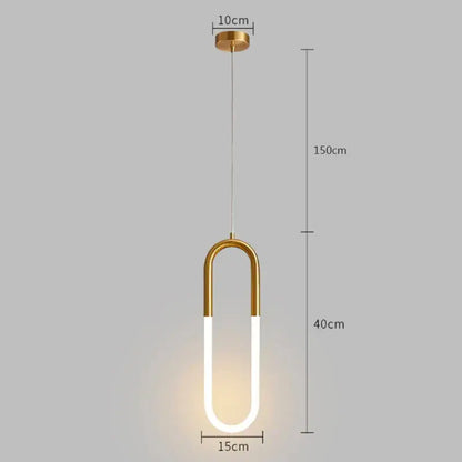 Modern gold ring pendant lights with a sleek u-shaped design and illuminated white LED tube for dining room decorbites gold ring pendant