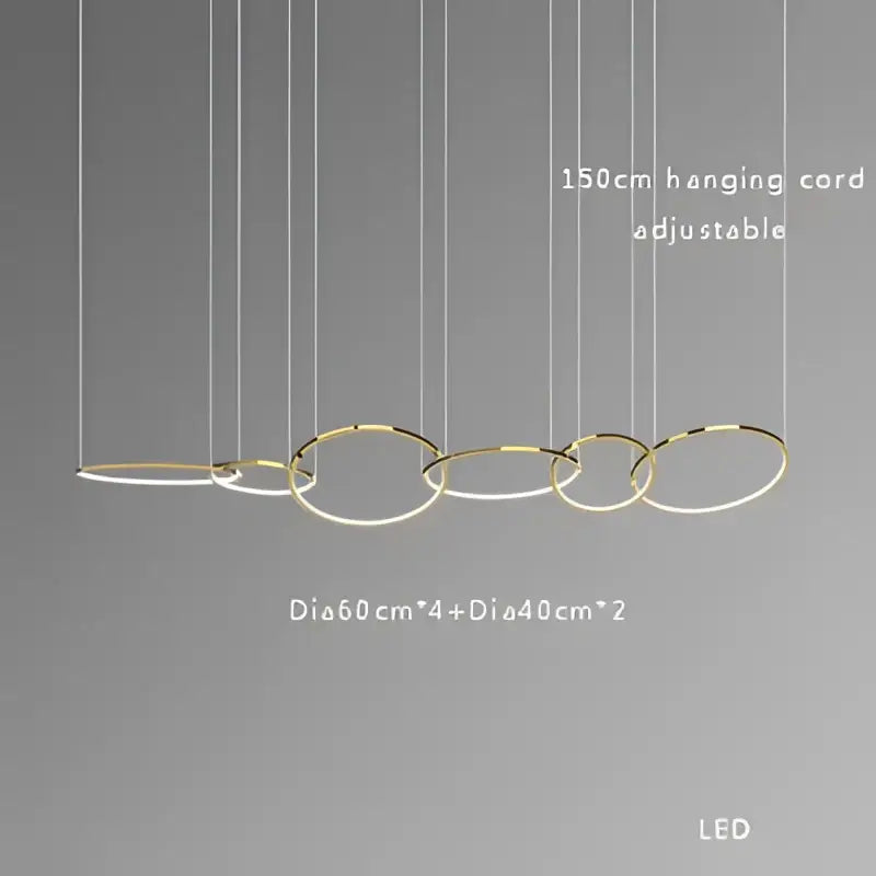 Modern gold round ceiling chandelier featuring interconnected gold-toned circular rings led pendant light decorbites gold round