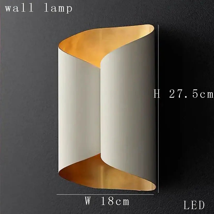 Modern gold round ceiling chandelier featuring a minimalist wall lamp with a curved white exterior and gold lining