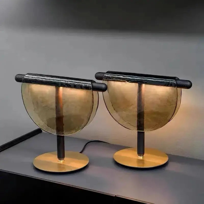 Pair of modern gold brass table lamps with textured amber glass shades and black marble bars for decorbites amber glass table decor