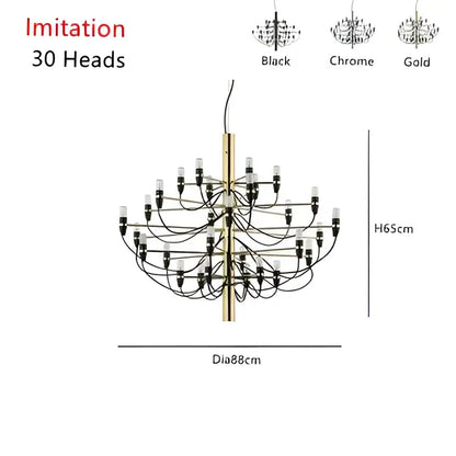 Modern gold silver chandelier featuring 30 imitation candle heads in a tiered ornate design for living room pendant use