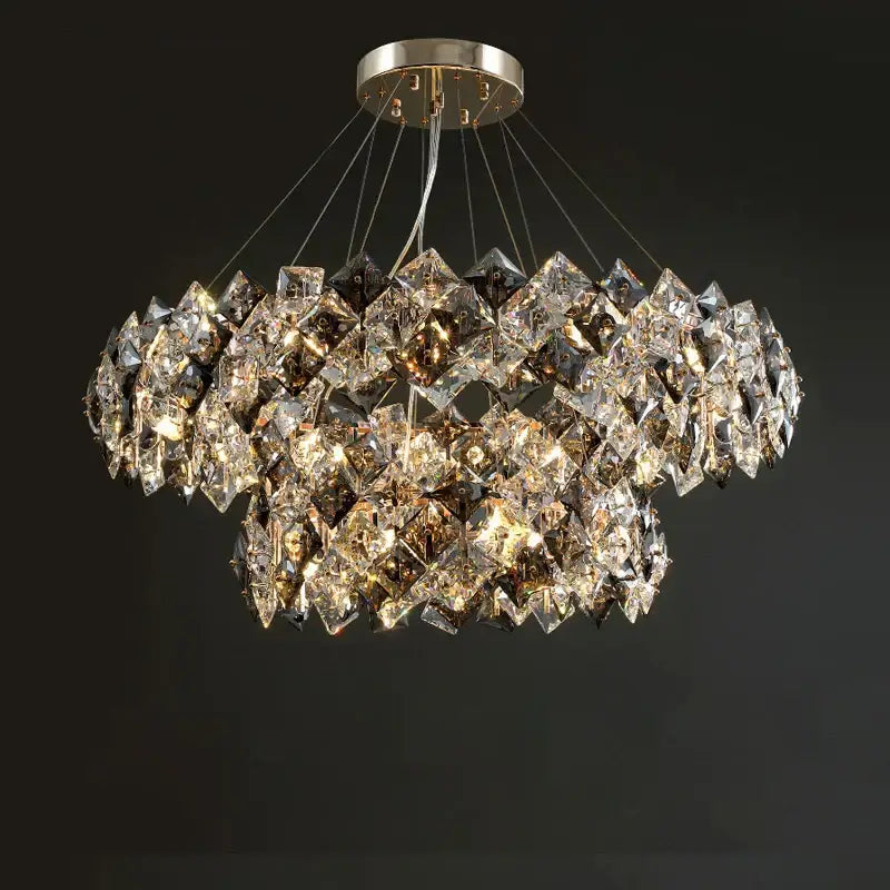 Modern gold and silver decorbites crystal dimmable chandelier with faceted amber glass for dining room lighting