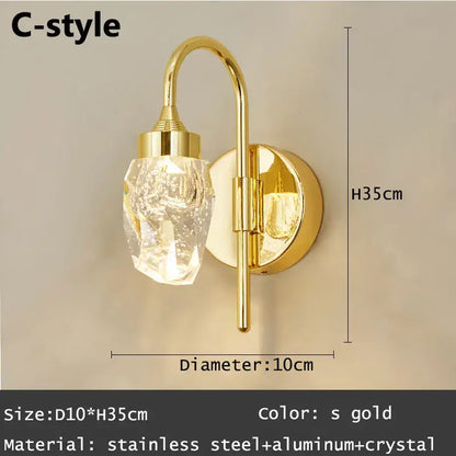 Modern gold and silver crystal led wall sconce with faceted glass shade for bedroom decorbites crystal led wall lighting