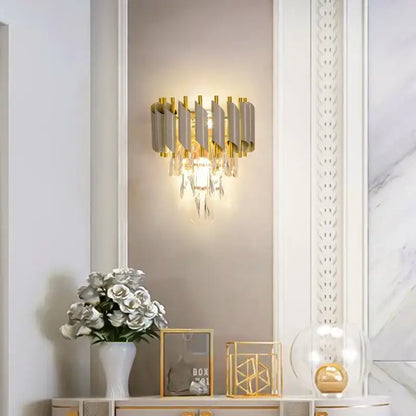 Modern gold and silver crystal wall sconce with stainless steel and decorbites crystal gold for bedroom lighting decor