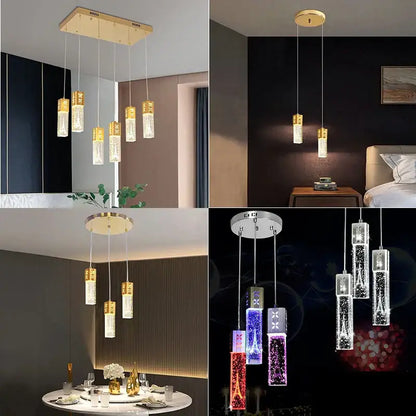 Modern gold and silver eiffel tower bubble crystal led pendant lights with clear glass shades and metal frames