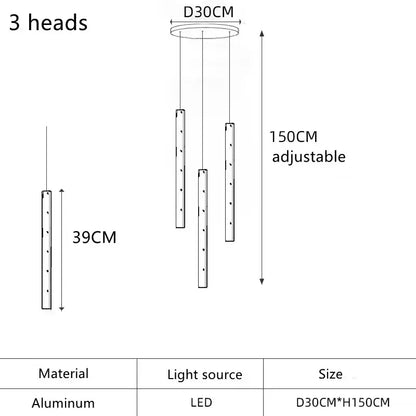 Adjustable aluminum led wind chime with three slender rods featuring decorbites gold silver led pendant light design