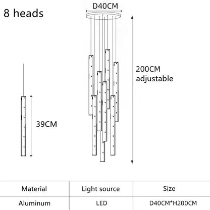 Modern gold silver led pendant light chandelier with eight adjustable aluminum heads for dining room decorbites gold silver