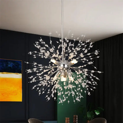 Modern gold and silver sputnik pendant light with sparkling crystal beads and slender metallic arms for living room decorbites dandelion chandelier