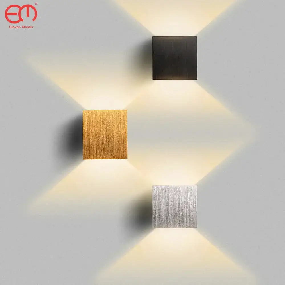 Modern gold and silver square wall lamps in brushed finishes for bedroom wall lights and stylish home decor