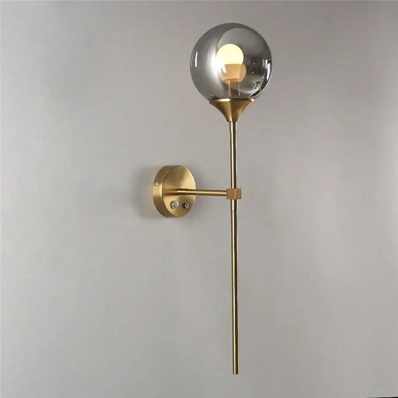 Modern gold smoked glass lampshade wall sconces with gold-toned spherical glass lampshade for bedroom decorbites glass lampshade wall
