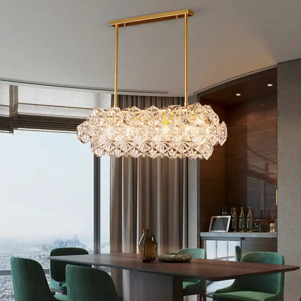 Gold-finished rectangular snowflake crystal pendant light with faceted elements for hanging island 220v-240v 110v-120v