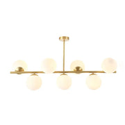 Modern gold spherical island ceiling light with six frosted glass globe shades pendant lighting for dining room