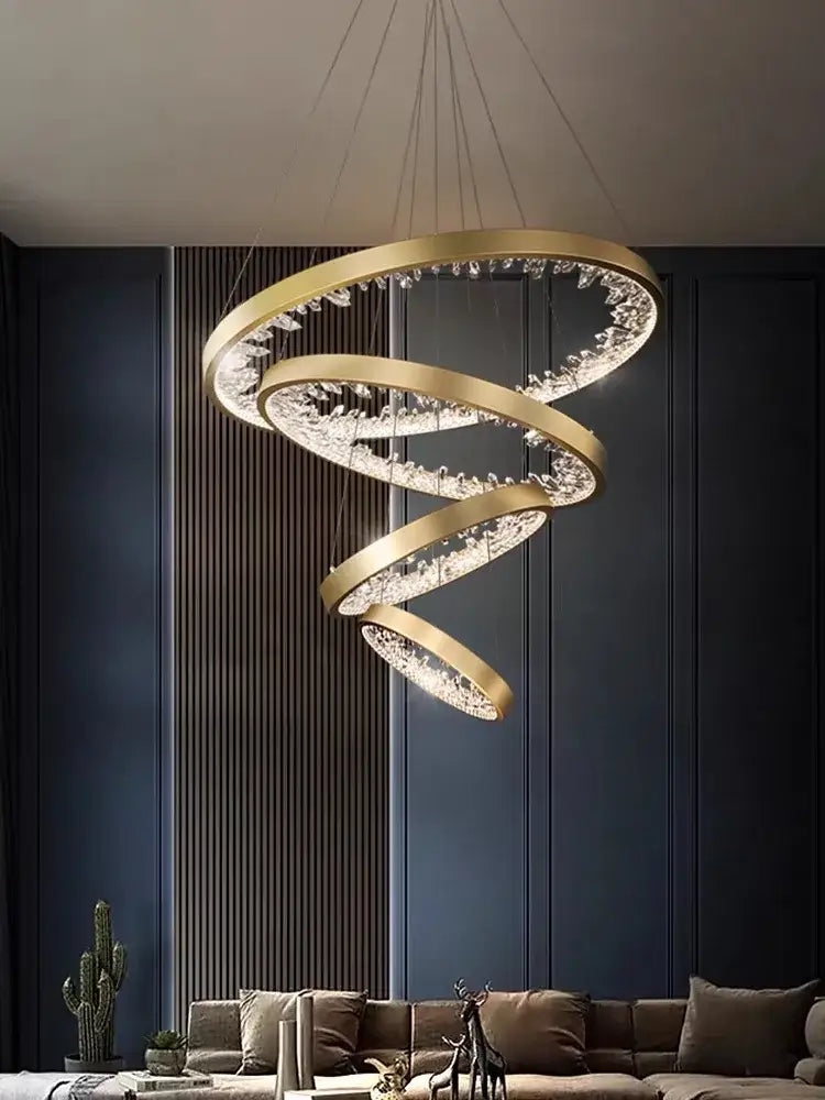 Modern gold spiral crystal led chandelier with clear crystals by decorbites ideal for dining room lighting decorbites crystal led