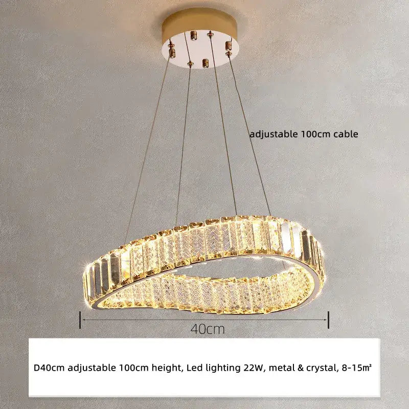 Modern gold spiral crystal led pendant chandelier with embedded crystals and led lighting for foyer decorbites crystal led