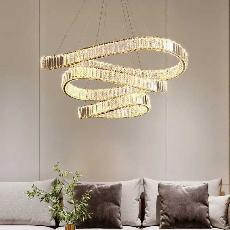 Modern gold spiral crystal led pendant chandelier with crystal accents for foyer decorbites crystal led lighting