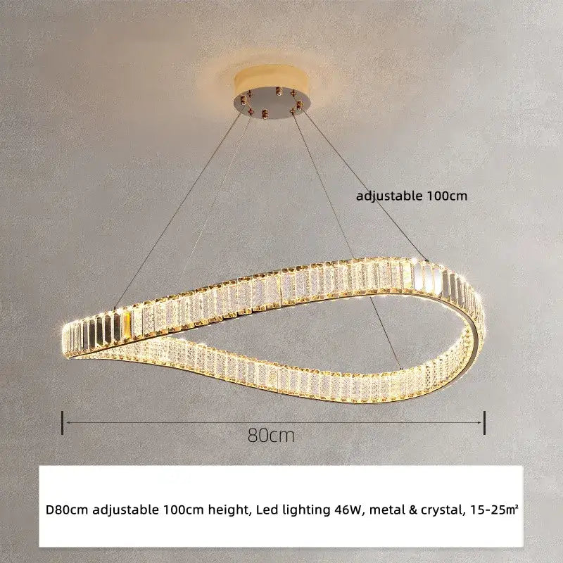 Modern gold spiral crystal led pendant chandelier with clear crystals by decorbites for elegant foyer decor