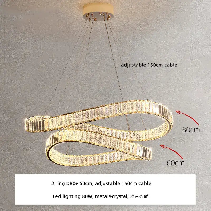 Modern gold spiral crystal led pendant chandelier with clear crystal accents and adjustable 150cm cable by decorbites crystal led