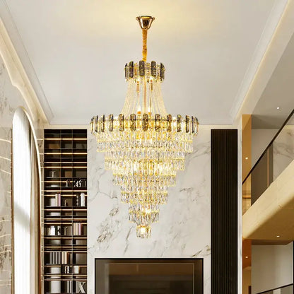 Modern gold spiral decorbites crystal chandelier pendant light with tiered cascading design and polished metal accents