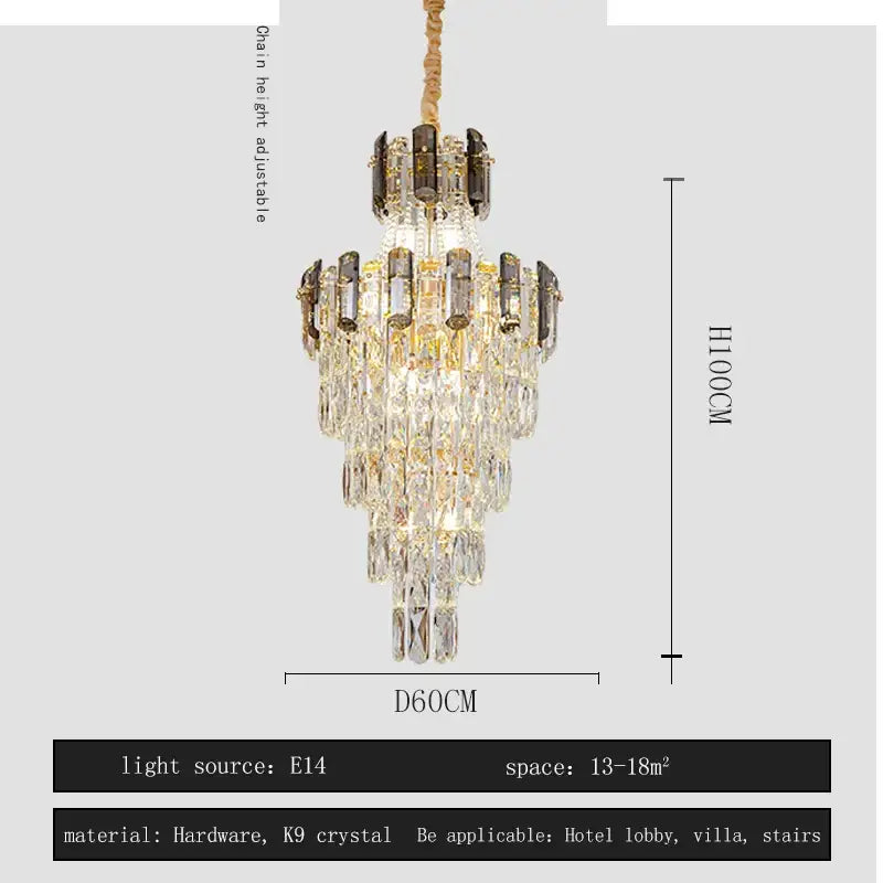 Modern gold spiral decorbites crystal chandelier pendant light with cascading k9 crystal prisms and dark metallic accents