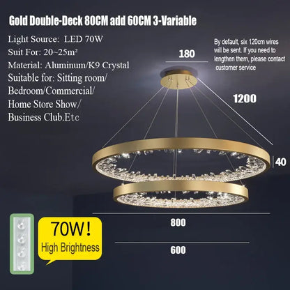 Modern gold spiral decorbites crystal led chandelier with two-tier k9 crystal accents for dining room lighting