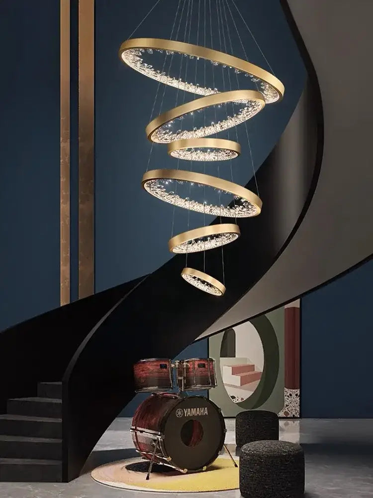 Modern gold spiral decorbites crystal led chandelier featuring embedded crystal accents for dining room lighting