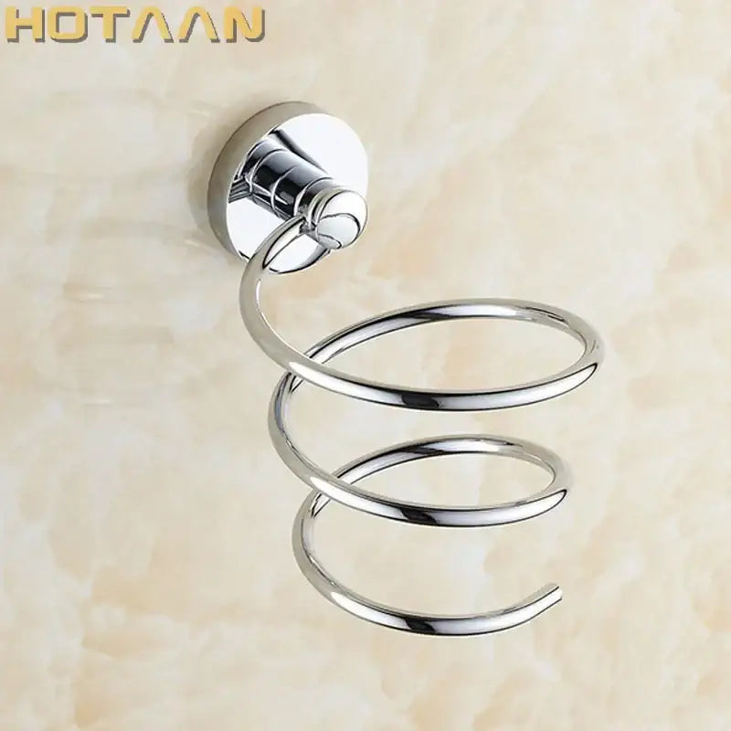 Modern gold spiral hair dryer holder with chrome finish and circular mounting base for bathroom anti rust dryer holder