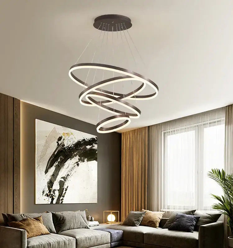 Modern black and white spiral led pendant light with sleek interlocking black led rings for dining room decorbites black led decor
