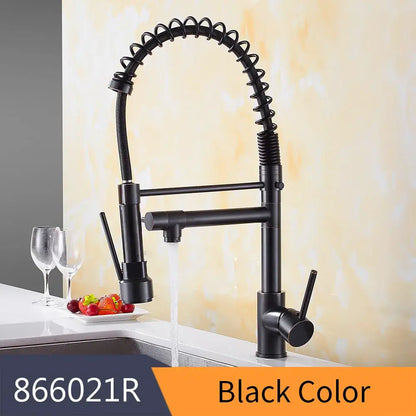 Black matte finish spring spout kitchen faucet with flexible coiled gooseneck and pull down spray head decorbites gold spring