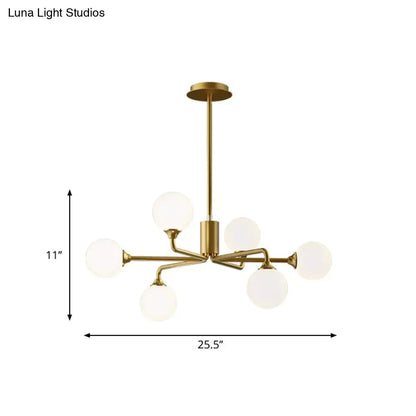 Decorbites gold metal sputnik chandelier with six frosted white glass shades for modern living room lighting