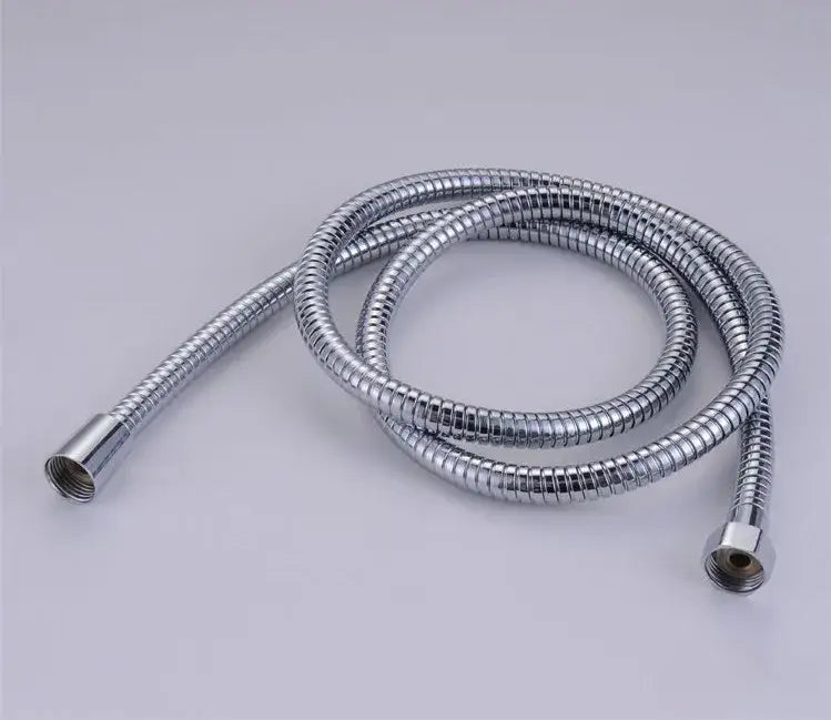 Silver flexible metal shower hose with ribbed coiled design and threaded ends for decorbites gold stainless steel replacement