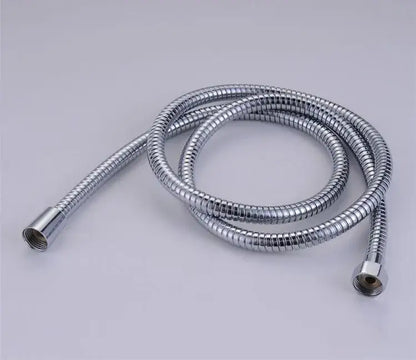 Silver flexible metal shower hose with ribbed coiled design and threaded ends for decorbites gold stainless steel replacement