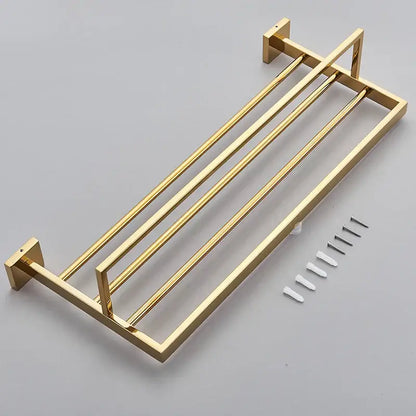 Modern gold stainless steel wall mount towel rack with four bars and sleek metallic finish for bathroom use