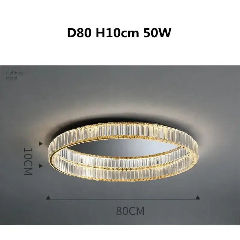 Modern gold steel led dimmable double-ring ceiling light fixture with clear crystal panels for bedroom decorbites gold steel