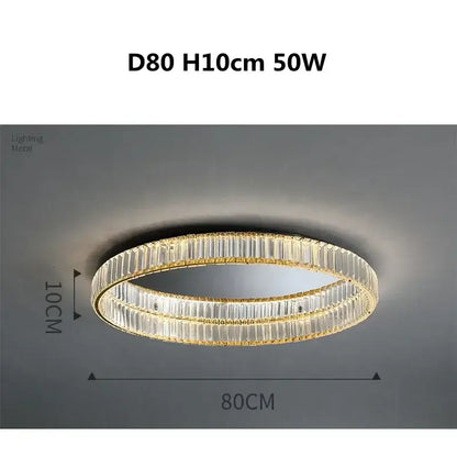 Modern gold steel led dimmable double-ring ceiling light fixture with clear crystal panels for bedroom decorbites gold steel