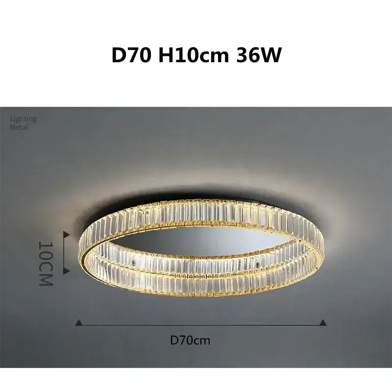A modern gold steel led dimmable crystal ceiling light with two concentric rings for bedroom decorbites steel led fixture
