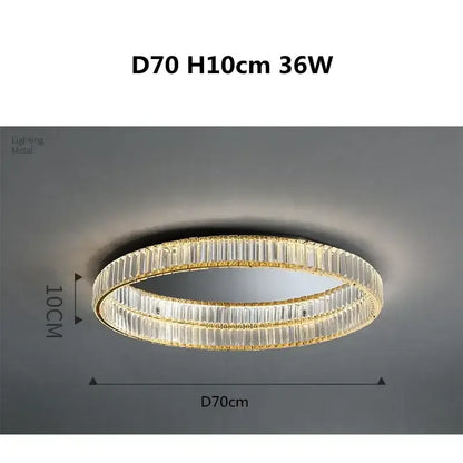 A modern gold steel led dimmable crystal ceiling light with two concentric rings for bedroom decorbites steel led fixture