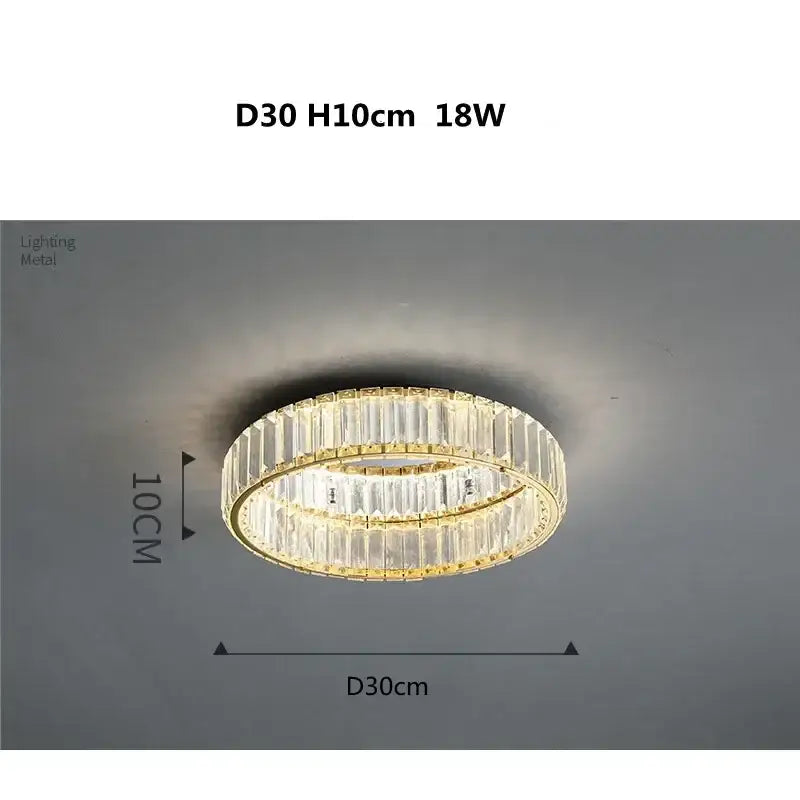 Modern decorbites gold steel led dimmable crystal ceiling light with two concentric rings for bedroom decor