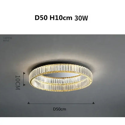 Modern gold steel led dimmable double-ring ceiling light with clear crystal accents for bedroom decorbites gold steel fixture