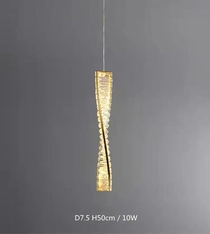 Modern gold steel led pendant light with slender golden frame and crystal segments for elegant dining room decorbites design