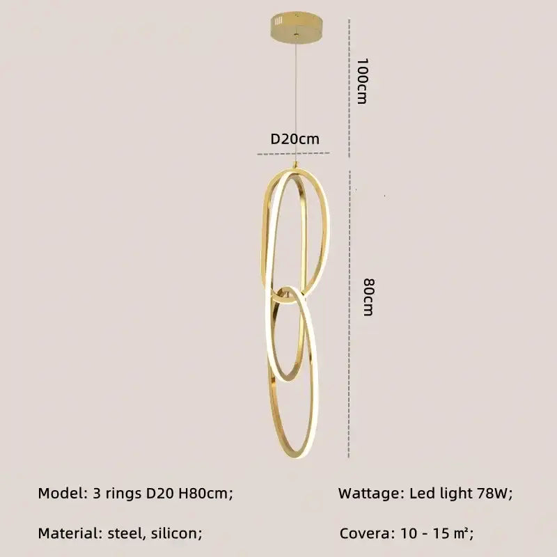 Modern gold steel pendant light with interlocking steel and silicone rings for dining room decorbites gold steel pendant