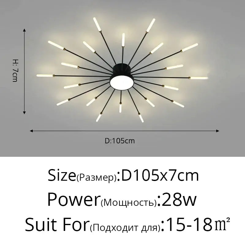Modern gold sunburst acrylic led ceiling lights with black base and white led rods for bedroom decorbites acrylic led ceiling