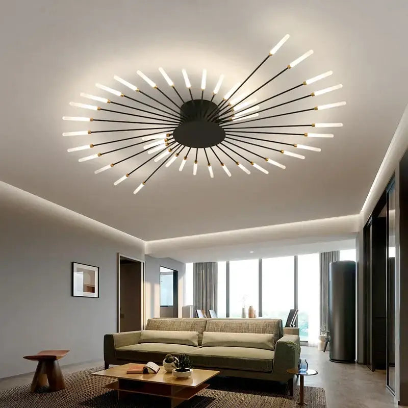 Modern black ceiling light with radiating arms and frosted led bulbs for bedroom decorbites acrylic led ceiling lights