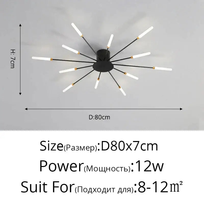 Modern gold sunburst acrylic led ceiling light with black frame and white frosted rods for contemporary decorbites acrylic led decor
