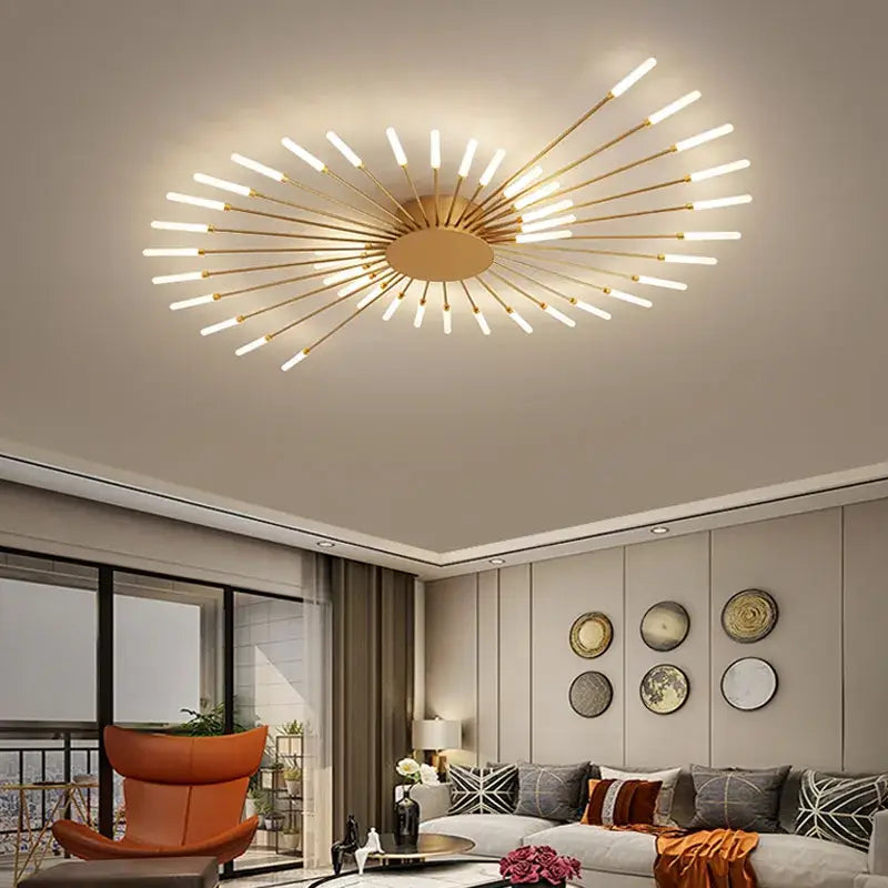 Modern gold sunburst acrylic led ceiling lights with radiating rods for bedroom decorbites acrylic led ceiling design