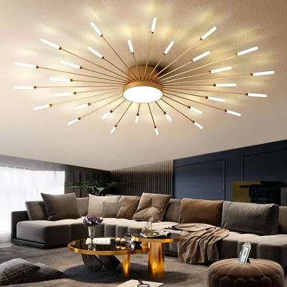 Modern gold sunburst acrylic led ceiling light with slender arms and white led tubes for bedroom decorbites acrylic led ceiling