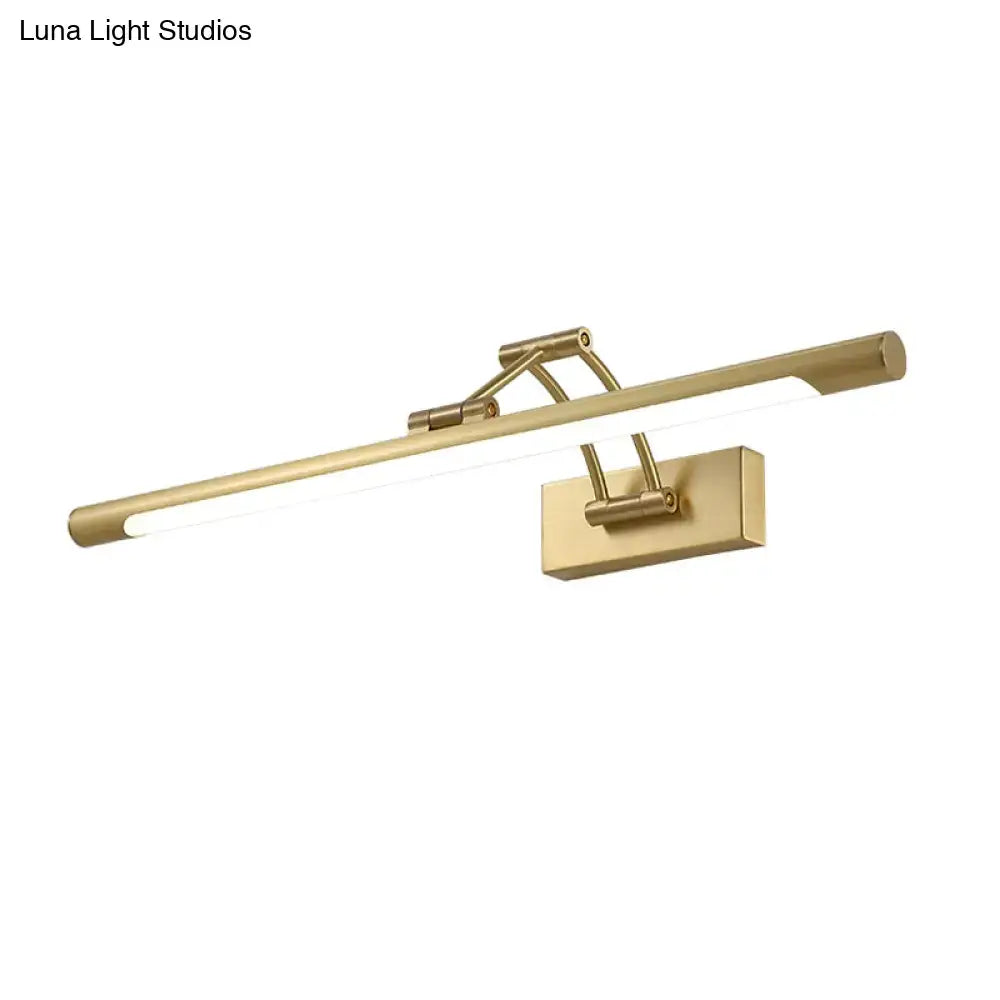 Modern gold swing arm wall lamp with gold finish and adjustable elongated arms for bathroom vanity lighting