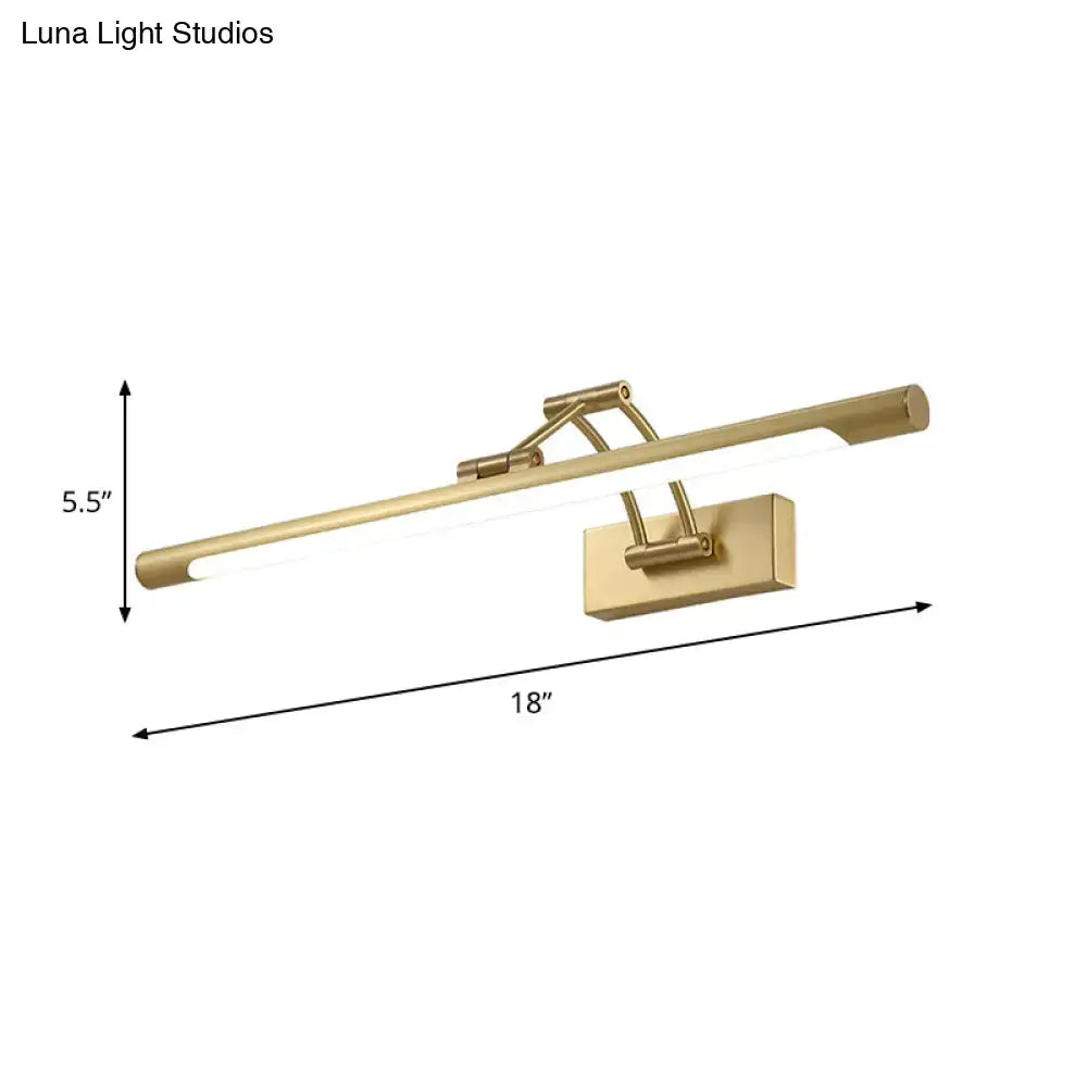 Modern gold swing arm wall lamp with gold finish and integrated led strip for bathroom vanity lighting