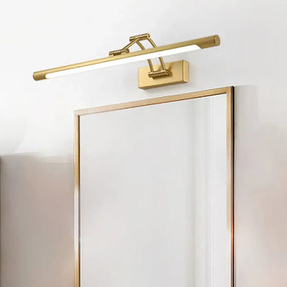 Modern gold swing arm wall lamp with gold finish and sleek rectangular design for bathroom vanity lighting