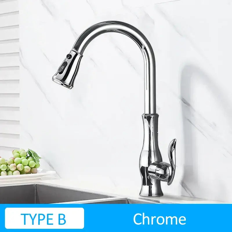 Modern gold swivel kitchen faucet with chrome finish pull-down sprayer by decorbites gold for kitchen use