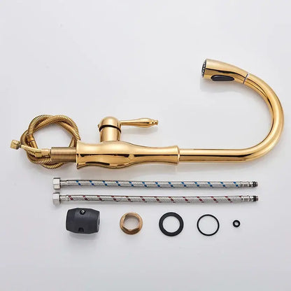 Modern gold swivel kitchen faucet with decorbites gold finish and integrated pull-down sprayer for efficient use